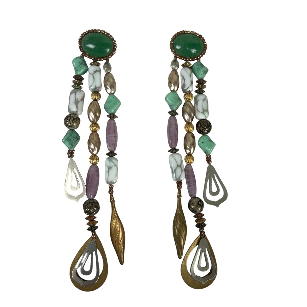 Bohemian Vintage Tribal Beaded Chandelier Earrings 5.5" Long 3 Strand Dangles